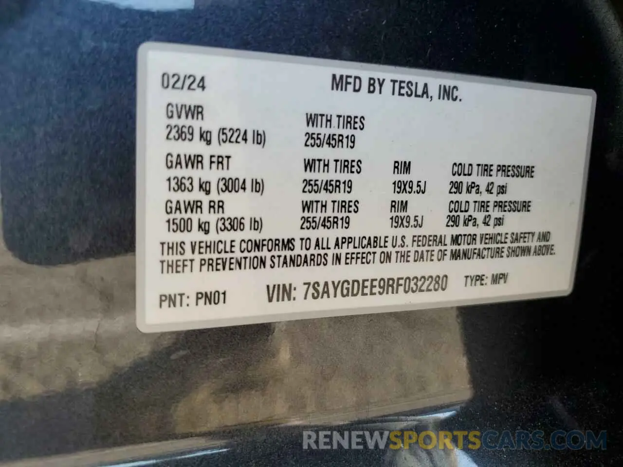 12 Photograph of a damaged car 7SAYGDEE9RF032280 TESLA MODEL Y 2024