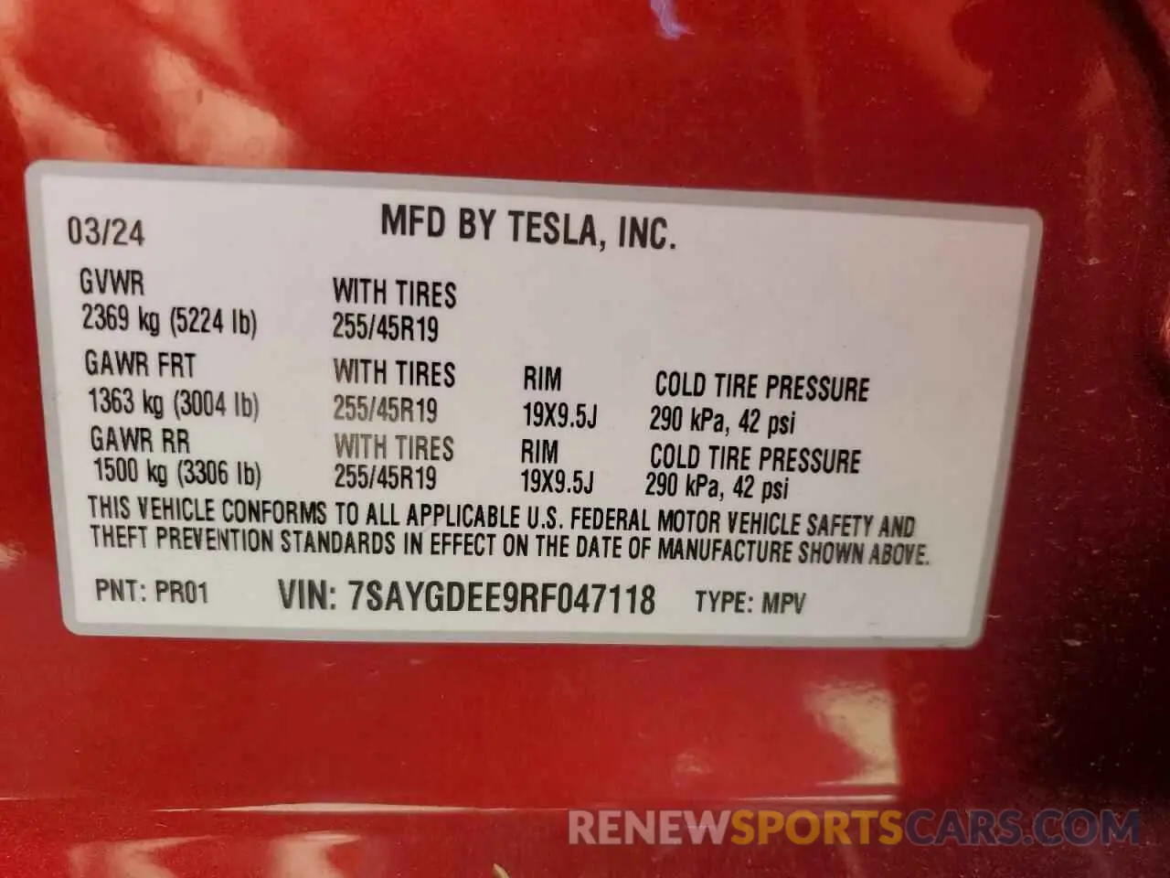 13 Photograph of a damaged car 7SAYGDEE9RF047118 TESLA MODEL Y 2024