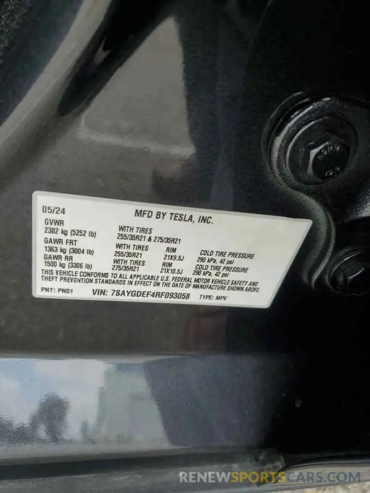12 Photograph of a damaged car 7SAYGDEF4RF093058 TESLA MODEL Y 2024