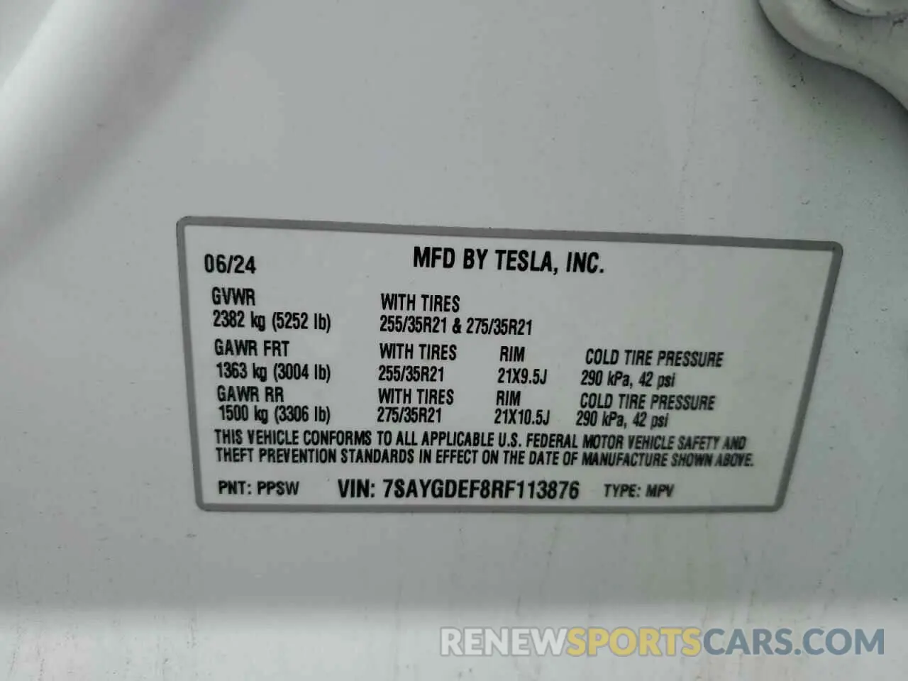 15 Photograph of a damaged car 7SAYGDEF8RF113876 TESLA MODEL Y 2024