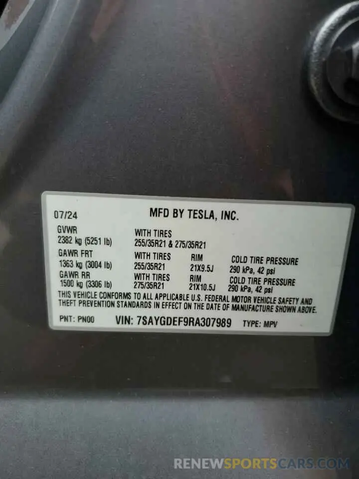 12 Photograph of a damaged car 7SAYGDEF9RA307989 TESLA MODEL Y 2024