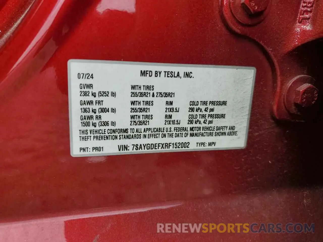 13 Photograph of a damaged car 7SAYGDEFXRF152002 TESLA MODEL Y 2024