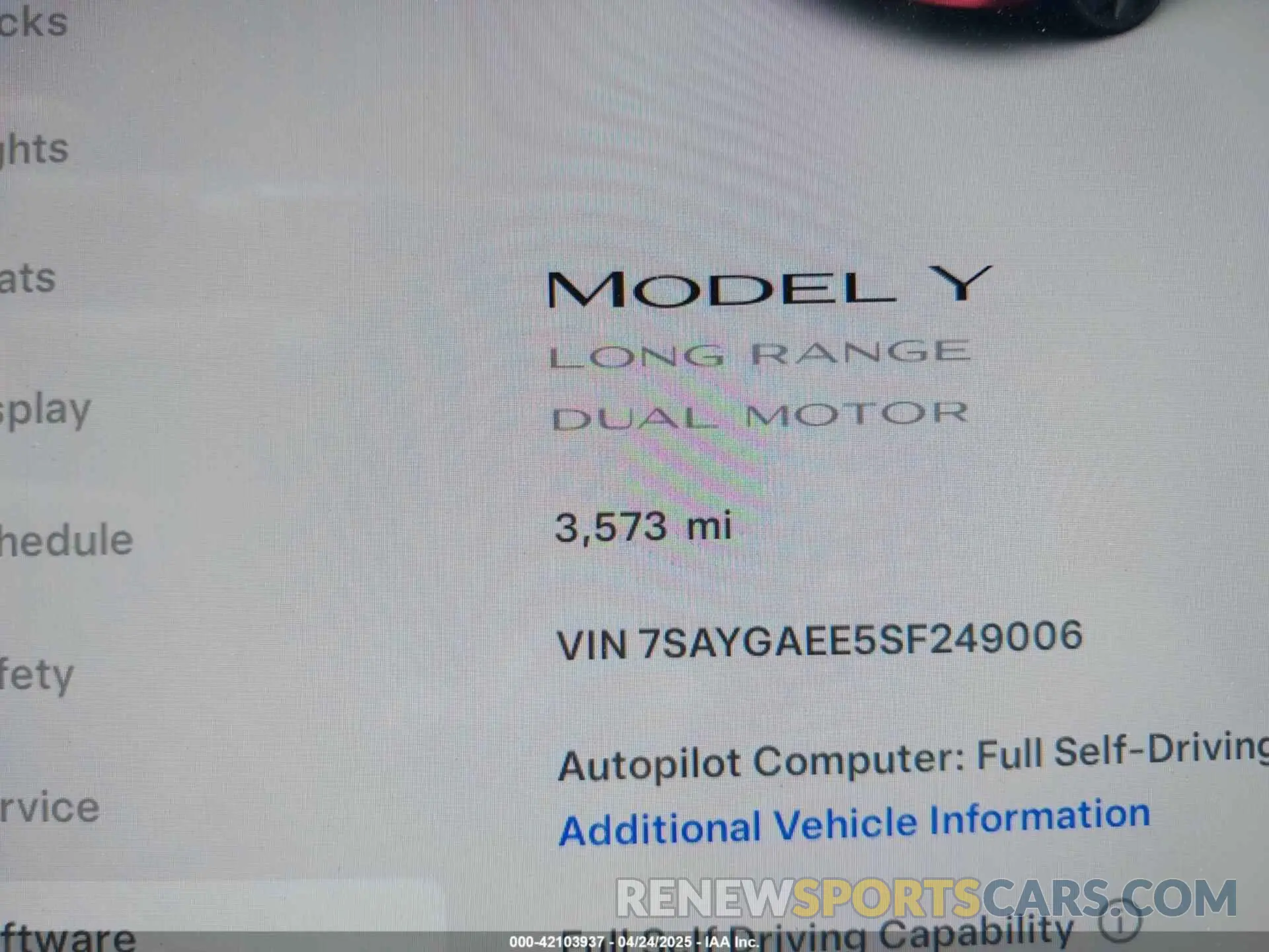 15 Photograph of a damaged car 7SAYGAEE5SF249006 TESLA MODEL Y 2025