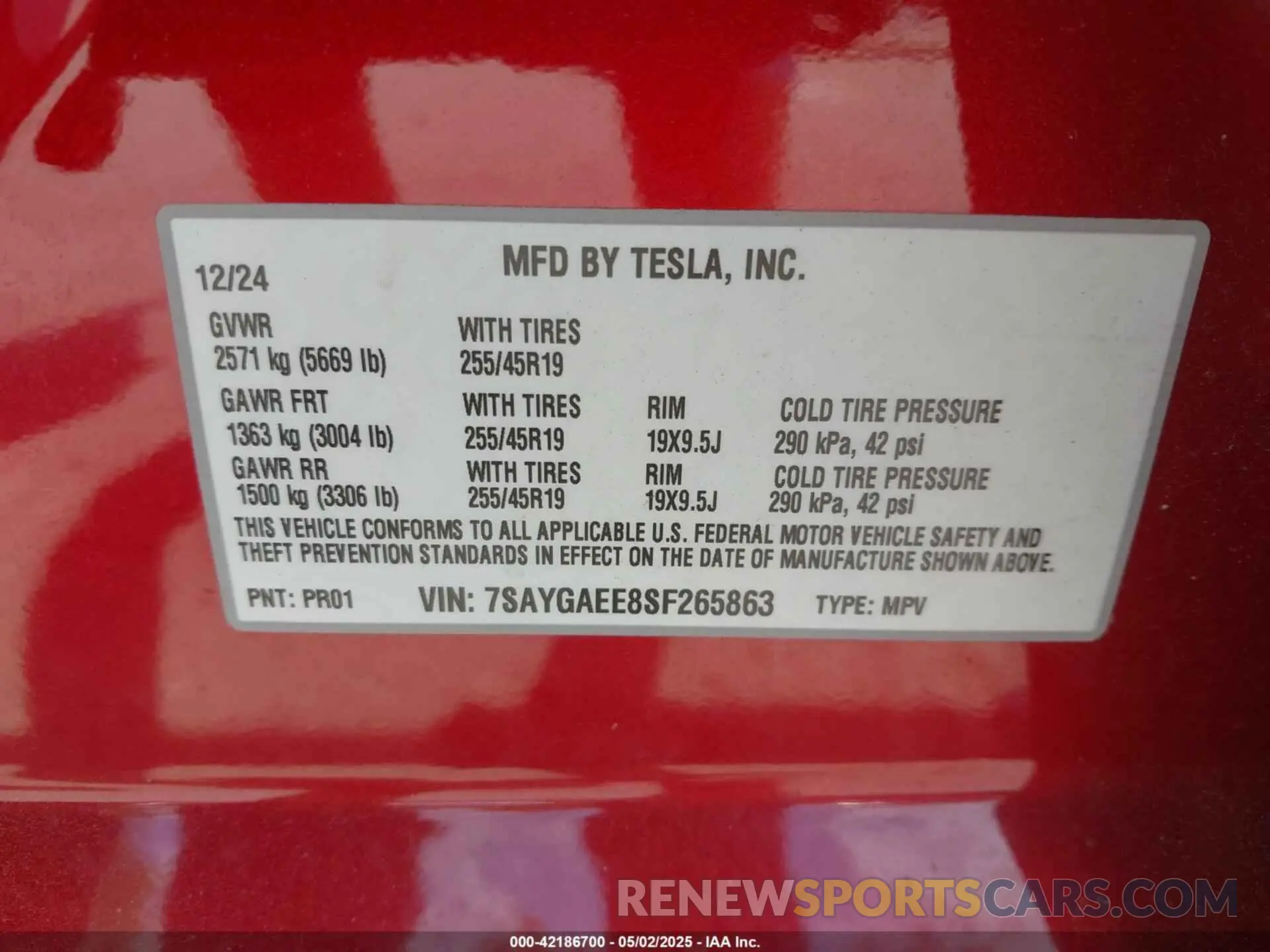 9 Photograph of a damaged car 7SAYGAEE8SF265863 TESLA MODEL Y 2025