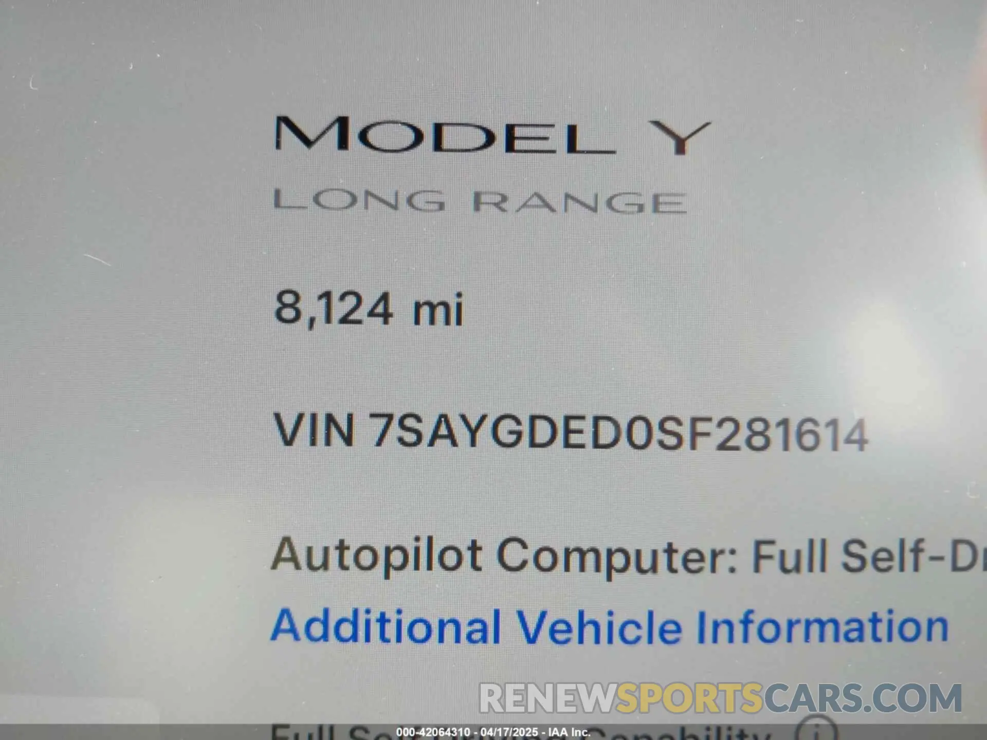 16 Photograph of a damaged car 7SAYGDED0SF281614 TESLA MODEL Y 2025