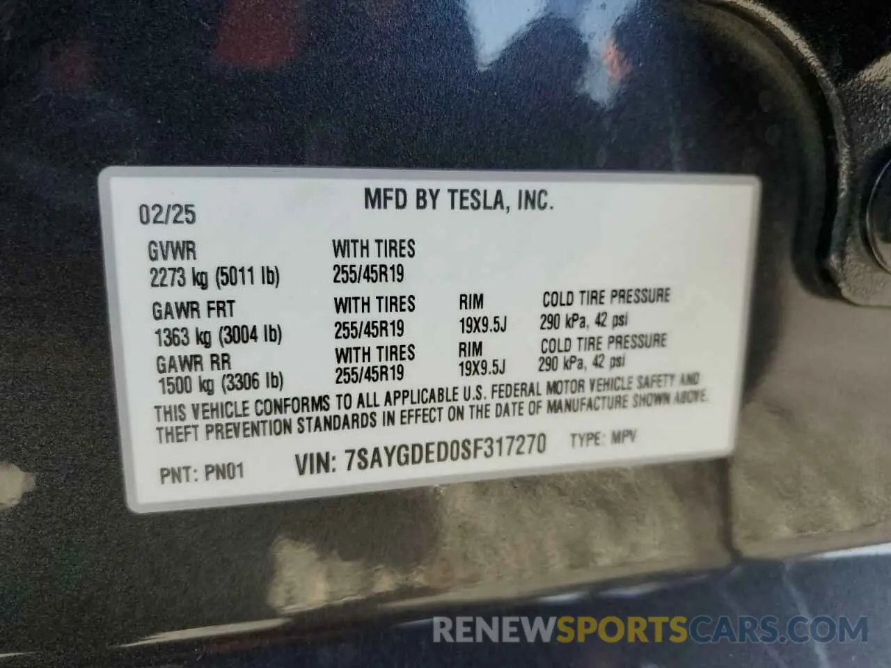 13 Photograph of a damaged car 7SAYGDED0SF317270 TESLA MODEL Y 2025