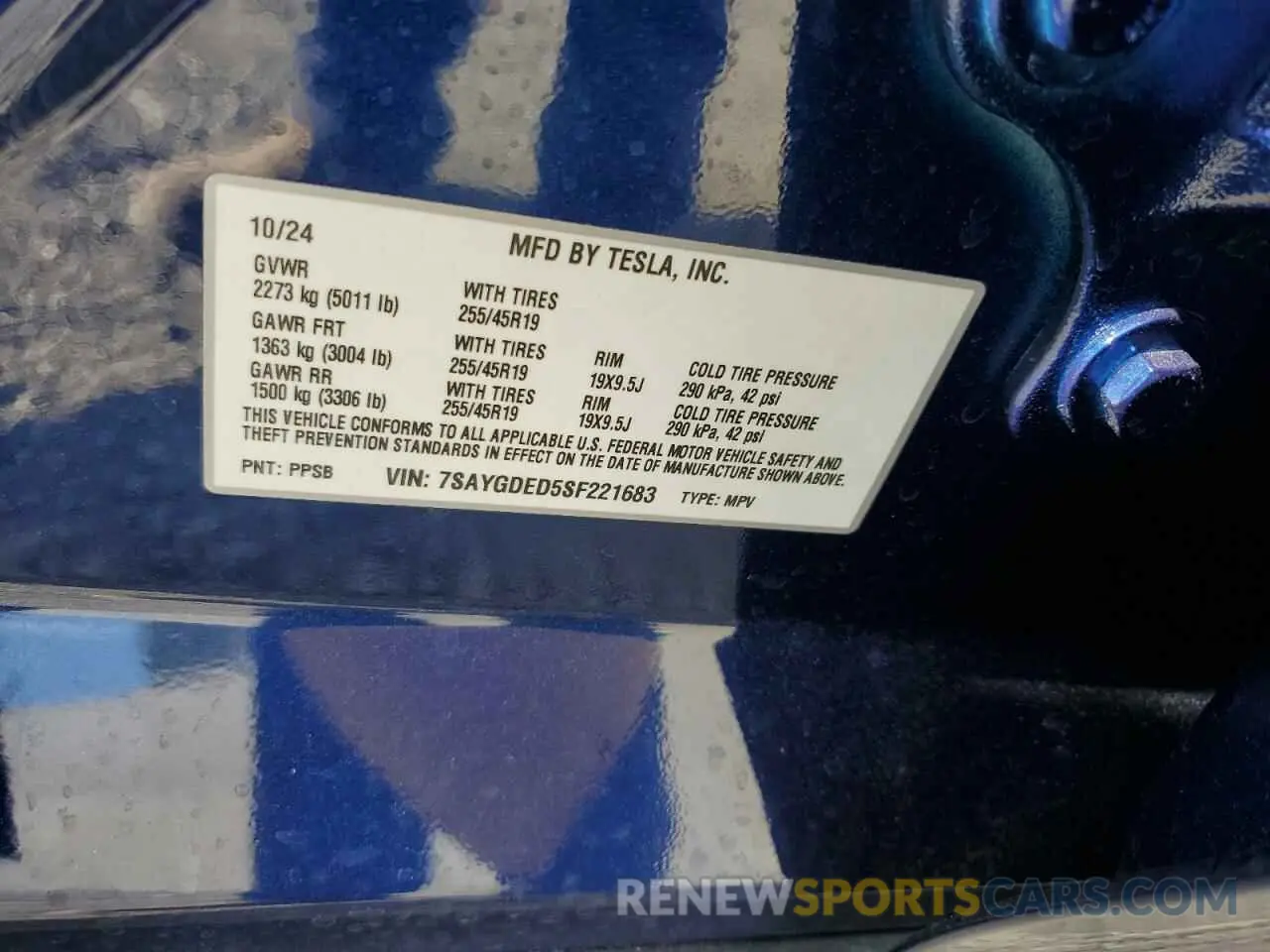 15 Photograph of a damaged car 7SAYGDED5SF221683 TESLA MODEL Y 2025