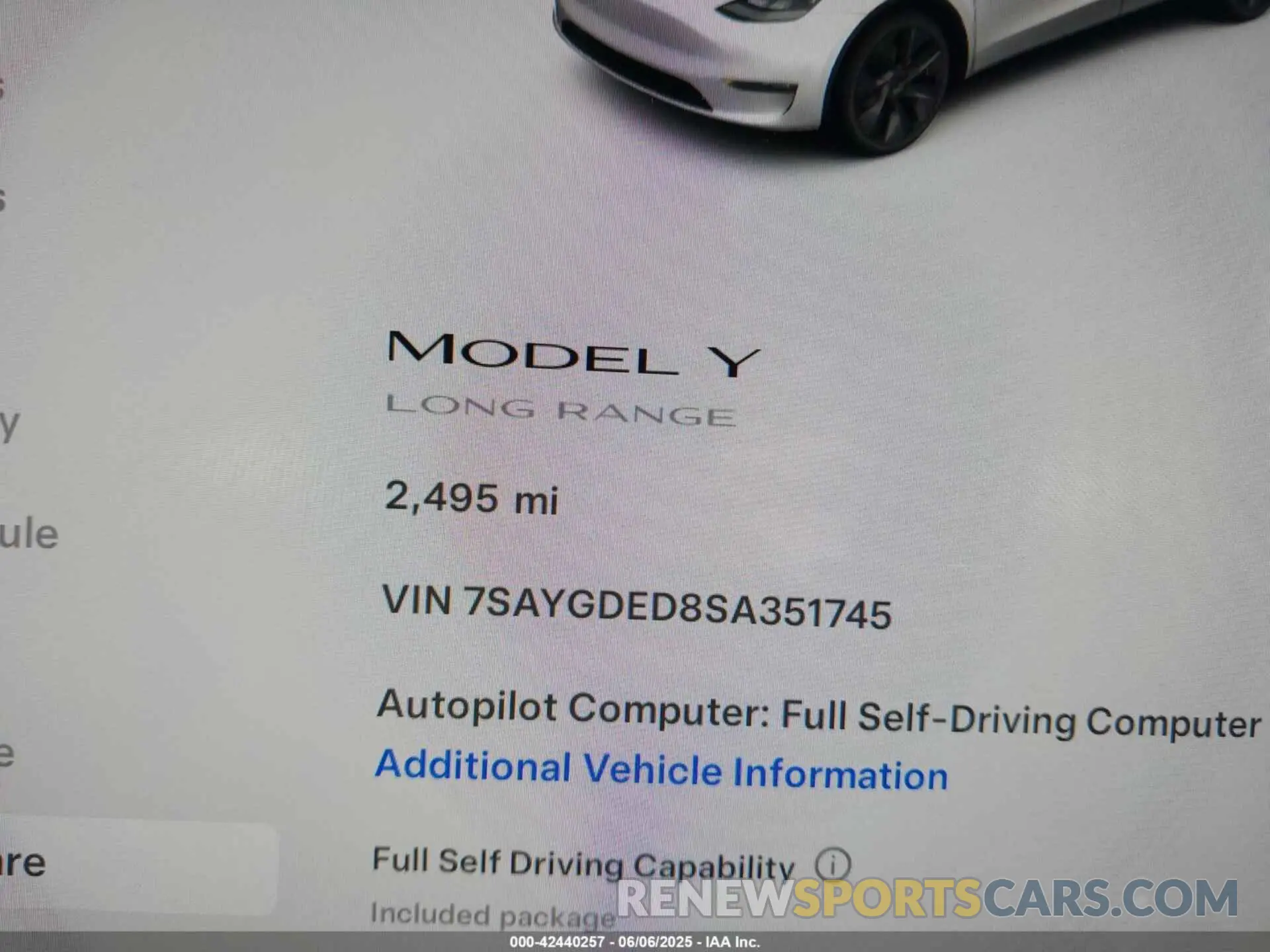 7 Photograph of a damaged car 7SAYGDED8SA351745 TESLA MODEL Y 2025