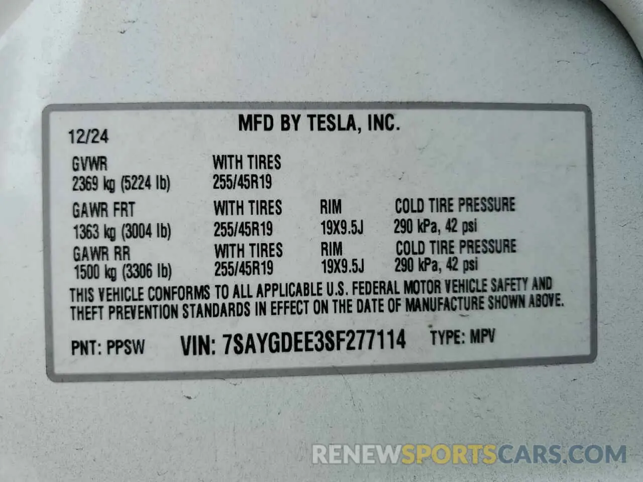 12 Photograph of a damaged car 7SAYGDEE3SF277114 TESLA MODEL Y 2025