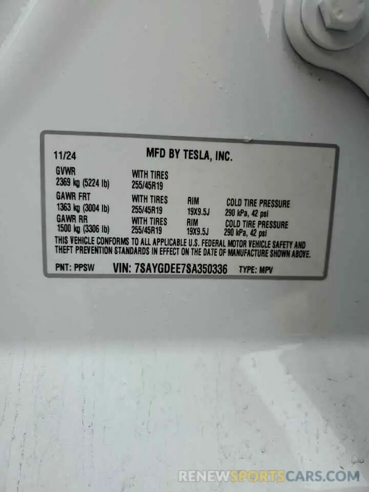 12 Photograph of a damaged car 7SAYGDEE7SA350336 TESLA MODEL Y 2025