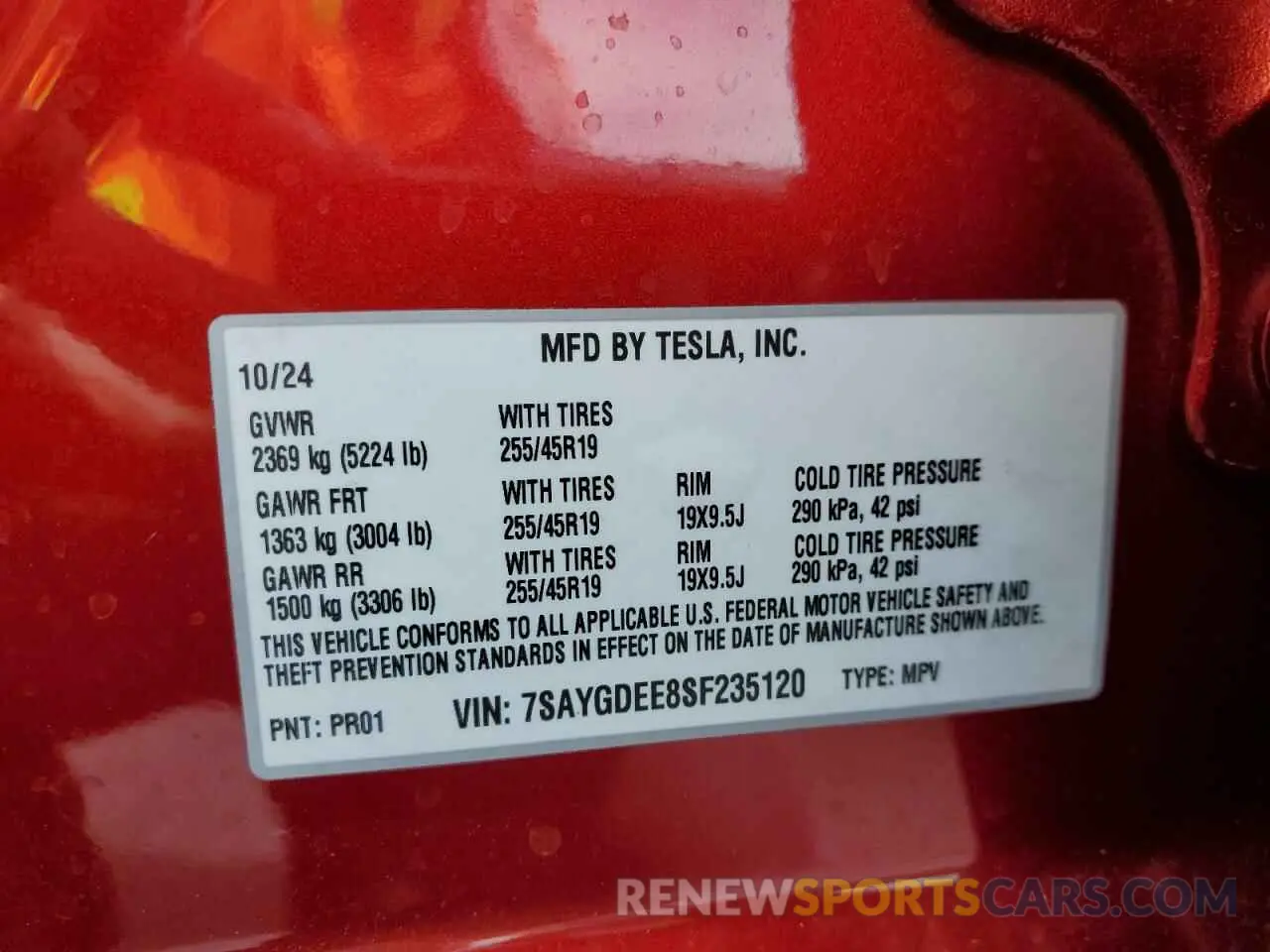 15 Photograph of a damaged car 7SAYGDEE8SF235120 TESLA MODEL Y 2025