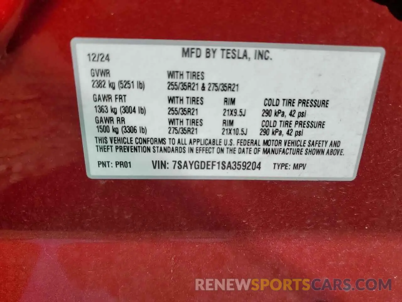 14 Photograph of a damaged car 7SAYGDEF1SA359204 TESLA MODEL Y 2025