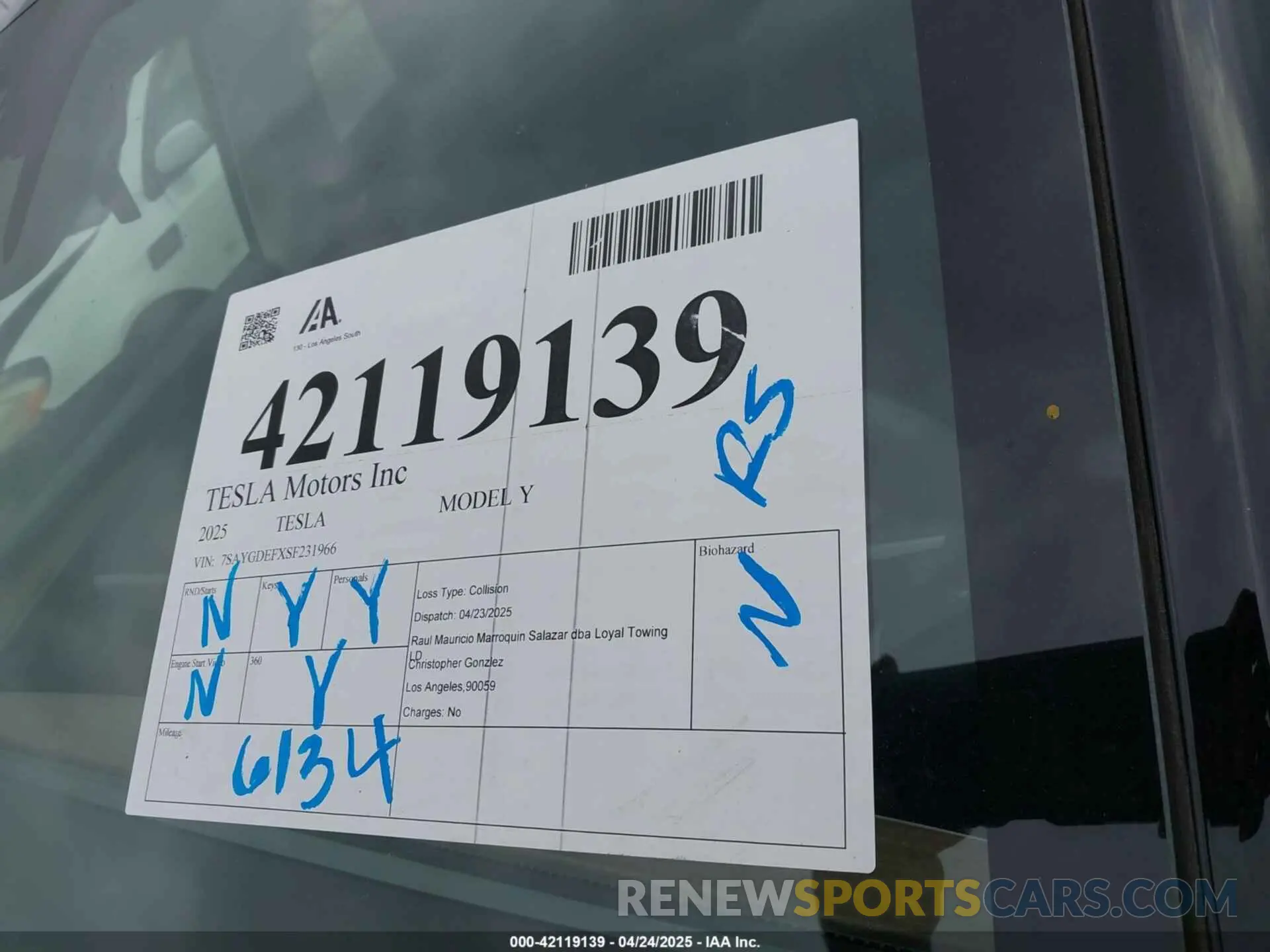 20 Photograph of a damaged car 7SAYGDEFXSF231966 TESLA MODEL Y 2025