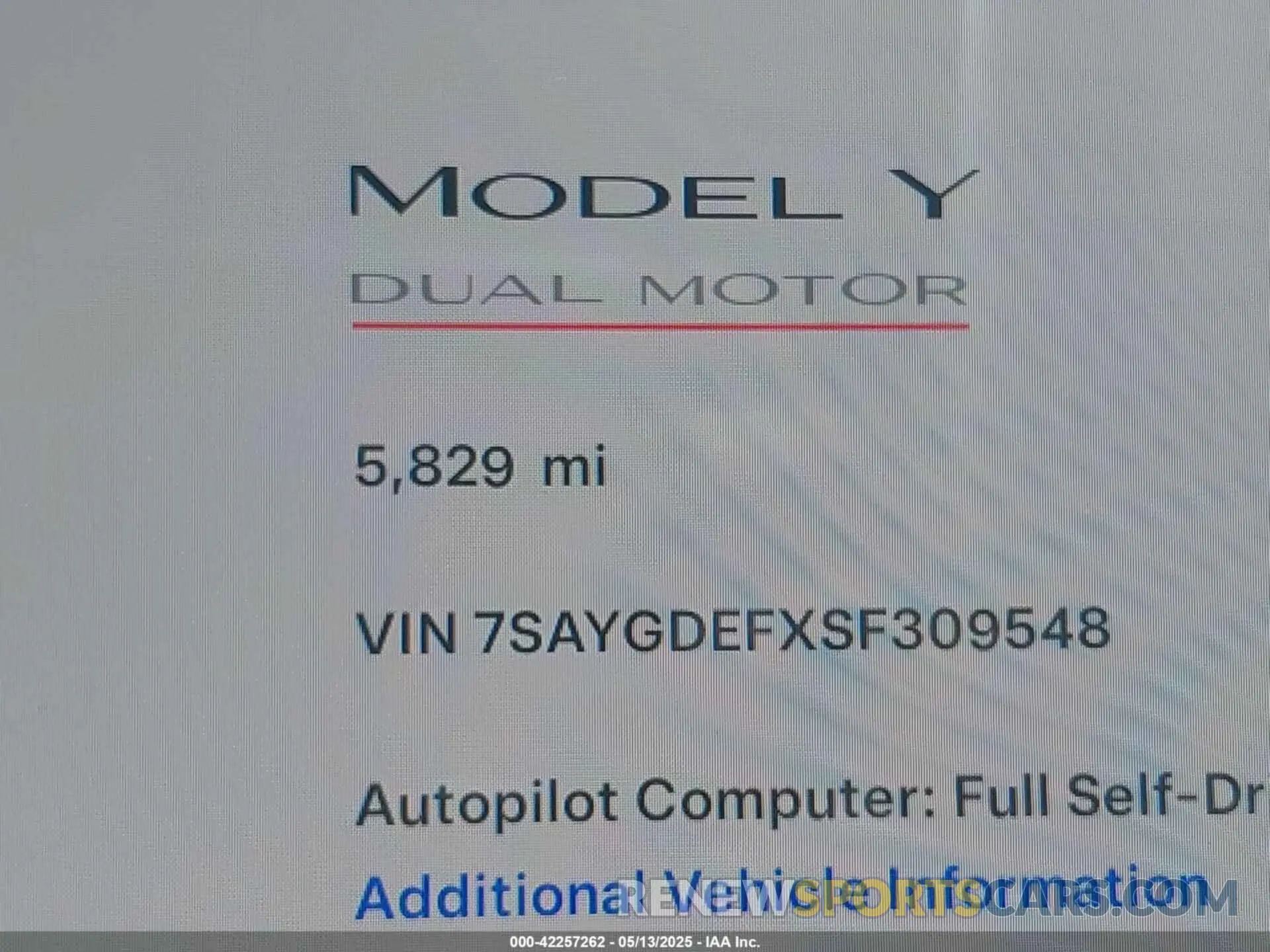 15 Photograph of a damaged car 7SAYGDEFXSF309548 TESLA MODEL Y 2025
