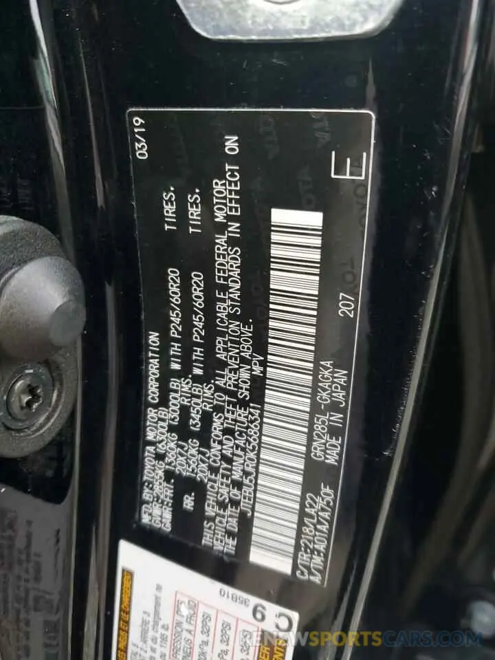 12 Photograph of a damaged car JTEBU5JR0K5686341 TOYOTA 4RUNNER 2019