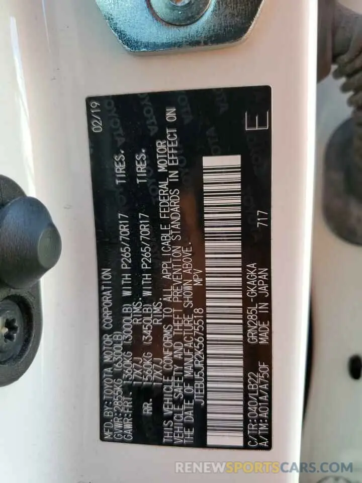 13 Photograph of a damaged car JTEBU5JR2K5675518 TOYOTA 4RUNNER 2019