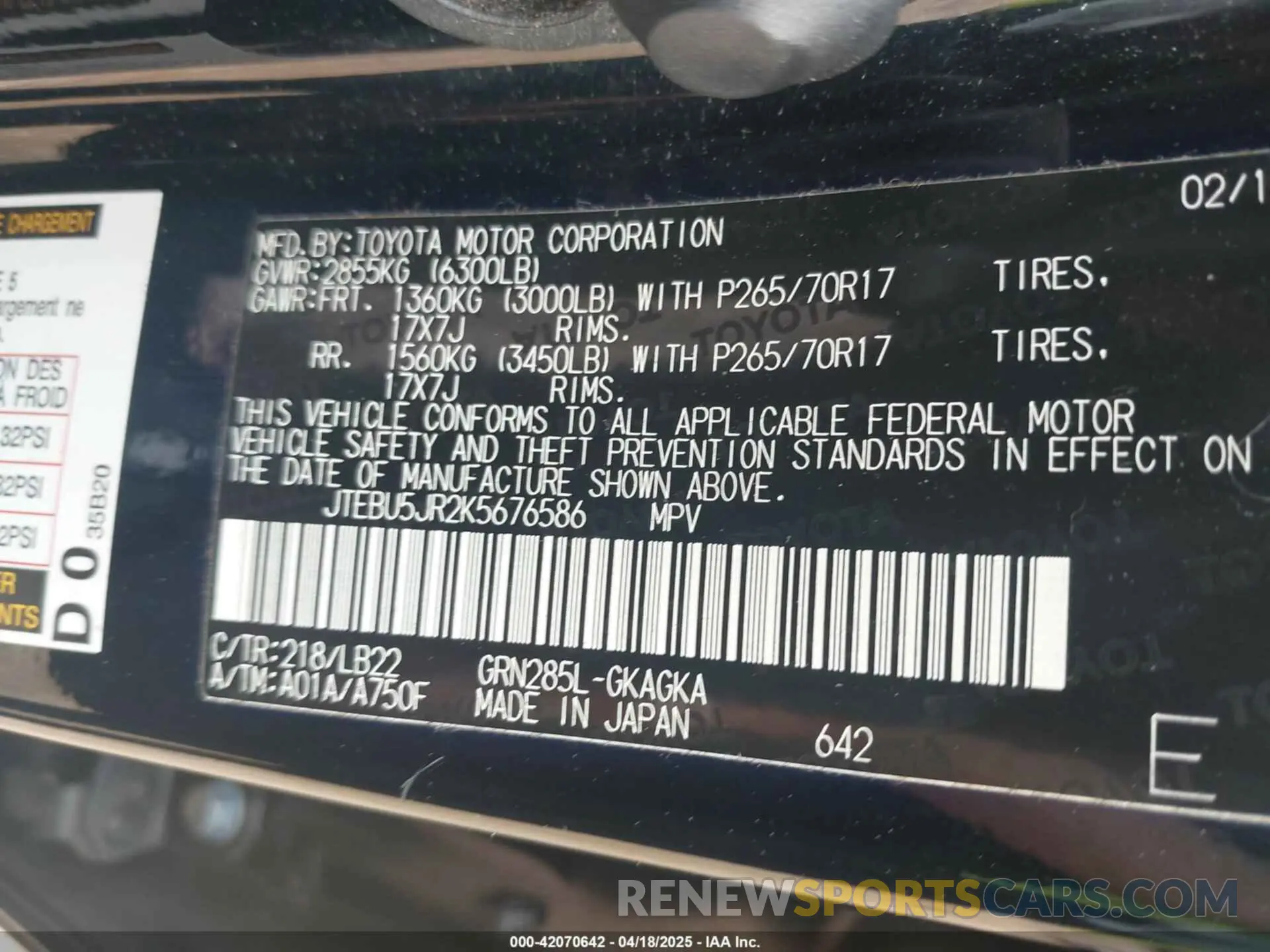 9 Photograph of a damaged car JTEBU5JR2K5676586 TOYOTA 4RUNNER 2019