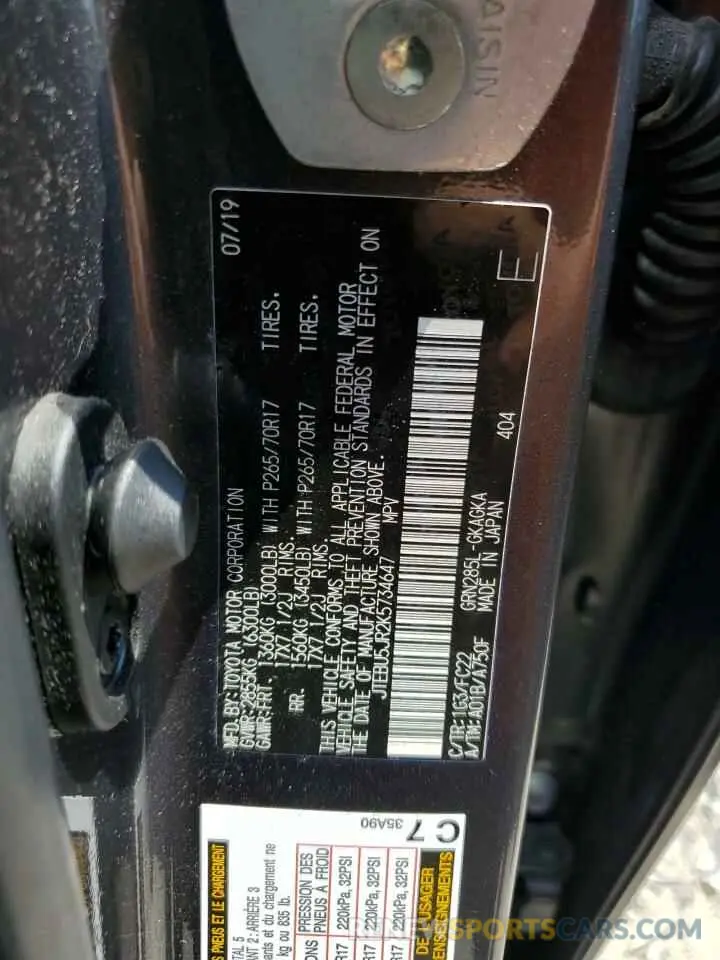 13 Photograph of a damaged car JTEBU5JR2K5734647 TOYOTA 4RUNNER 2019