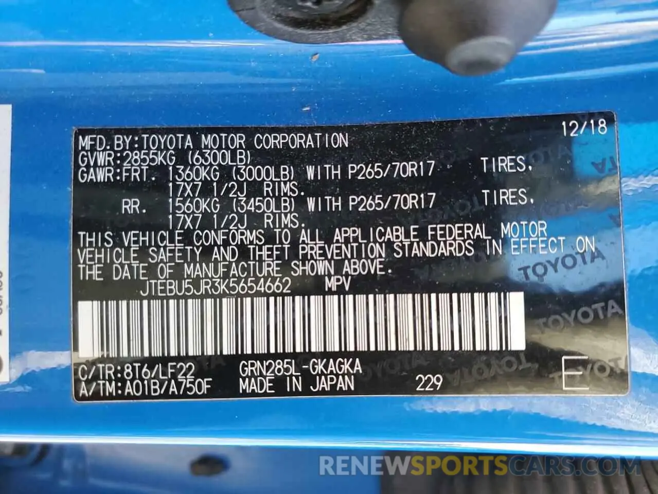 14 Photograph of a damaged car JTEBU5JR3K5654662 TOYOTA 4RUNNER 2019