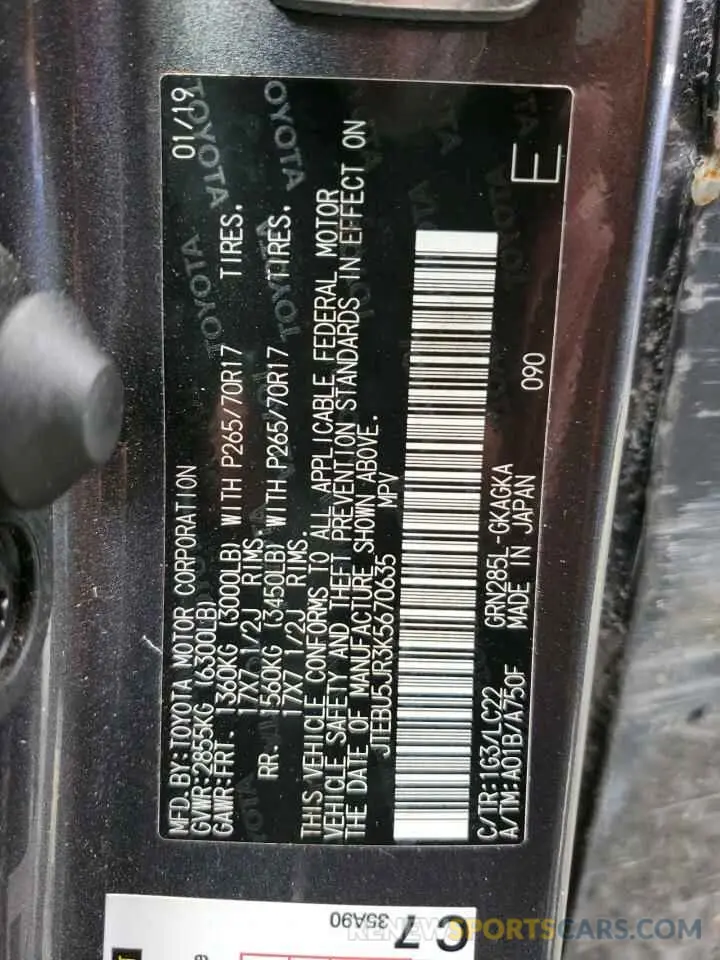 13 Photograph of a damaged car JTEBU5JR3K5670635 TOYOTA 4RUNNER 2019