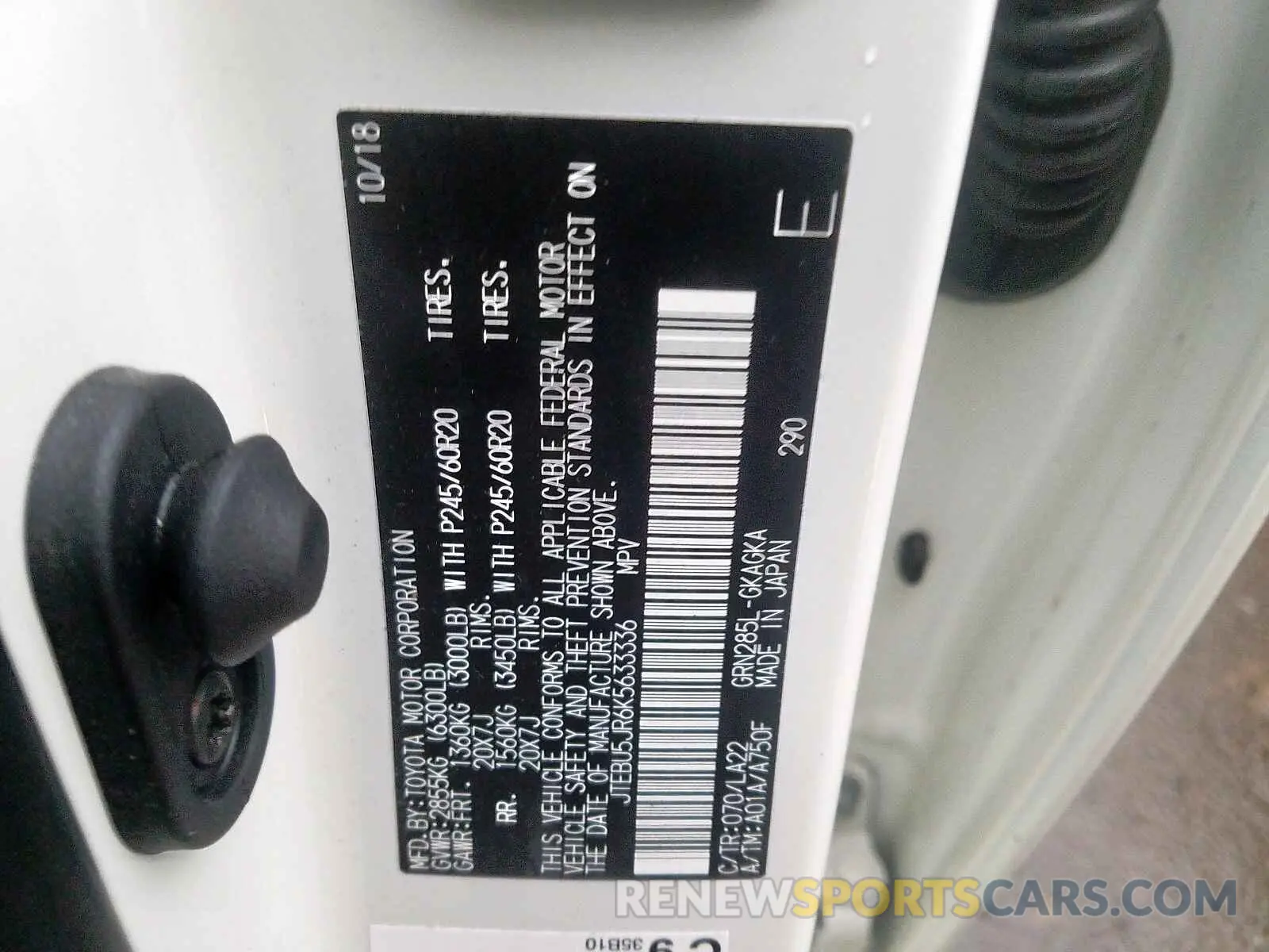 10 Photograph of a damaged car JTEBU5JR6K5633336 TOYOTA 4RUNNER 2019
