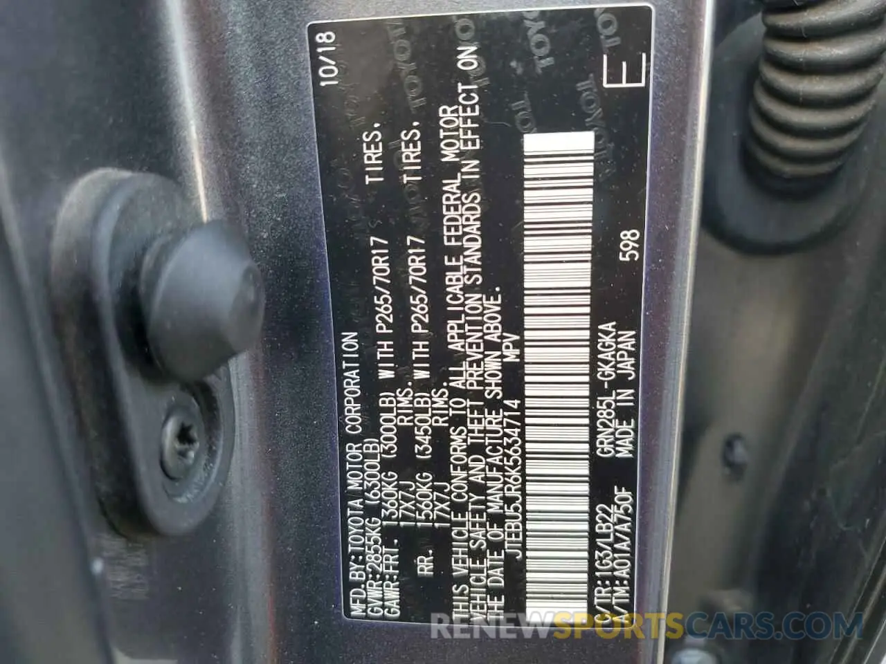 13 Photograph of a damaged car JTEBU5JR6K5634714 TOYOTA 4RUNNER 2019