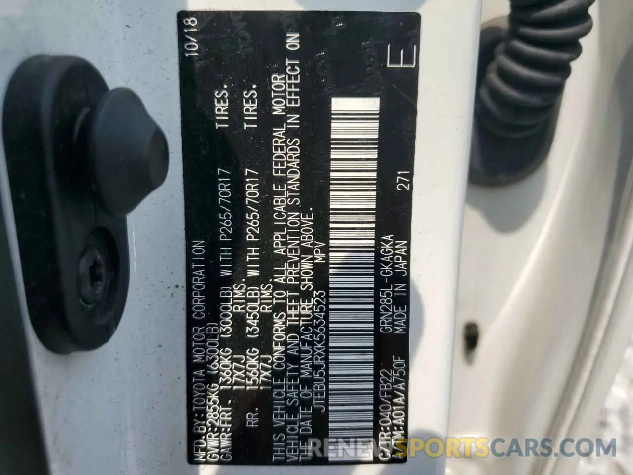 13 Photograph of a damaged car JTEBU5JRXK5634523 TOYOTA 4RUNNER 2019