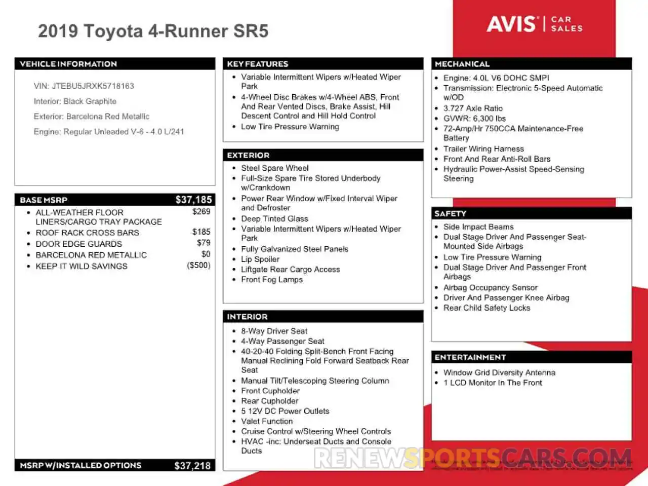 14 Photograph of a damaged car JTEBU5JRXK5718163 TOYOTA 4RUNNER 2019