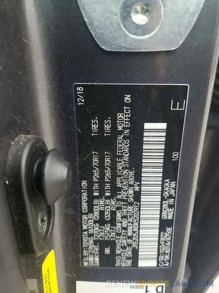 14 Photograph of a damaged car JTEZU5JR0K5202912 TOYOTA 4RUNNER 2019
