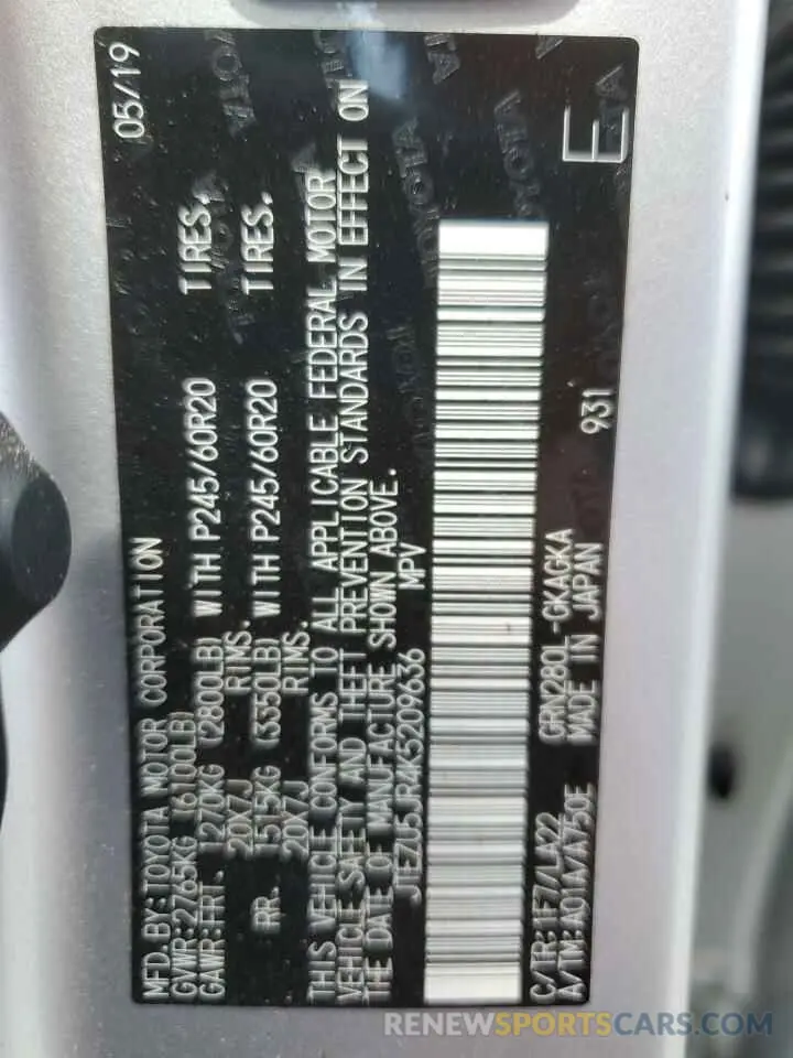 13 Photograph of a damaged car JTEZU5JR4K5209636 TOYOTA 4RUNNER 2019