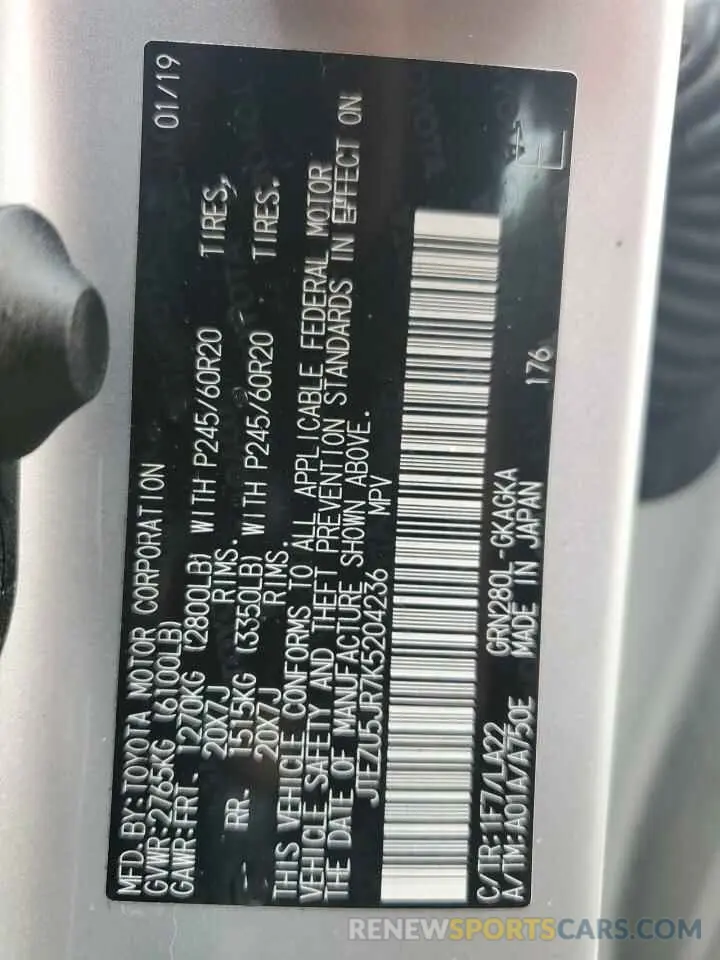 14 Photograph of a damaged car JTEZU5JR7K5204236 TOYOTA 4RUNNER 2019