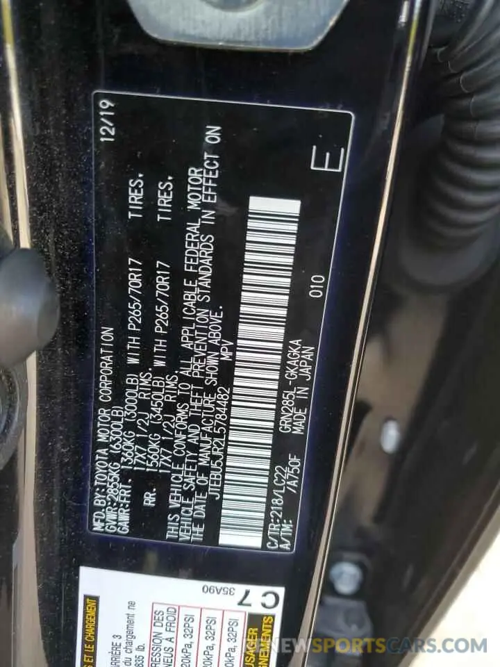 12 Photograph of a damaged car JTEBU5JR2L5784482 TOYOTA 4RUNNER 2020