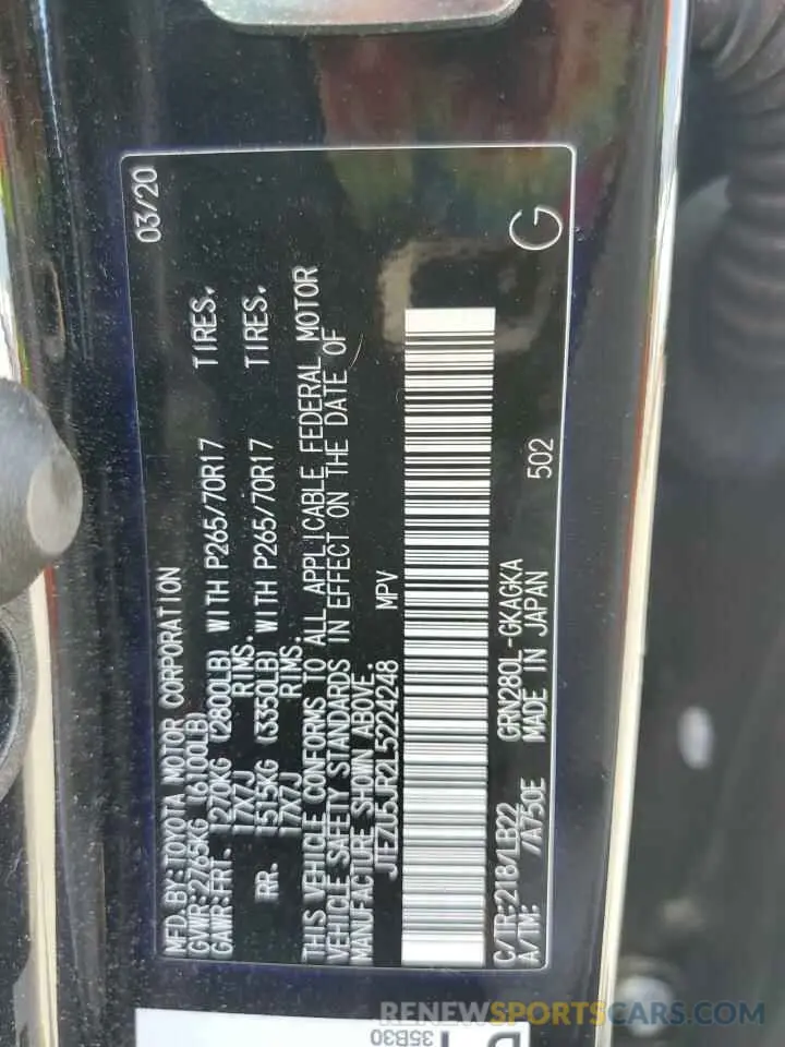 12 Photograph of a damaged car JTEZU5JR2L5224248 TOYOTA 4RUNNER 2020