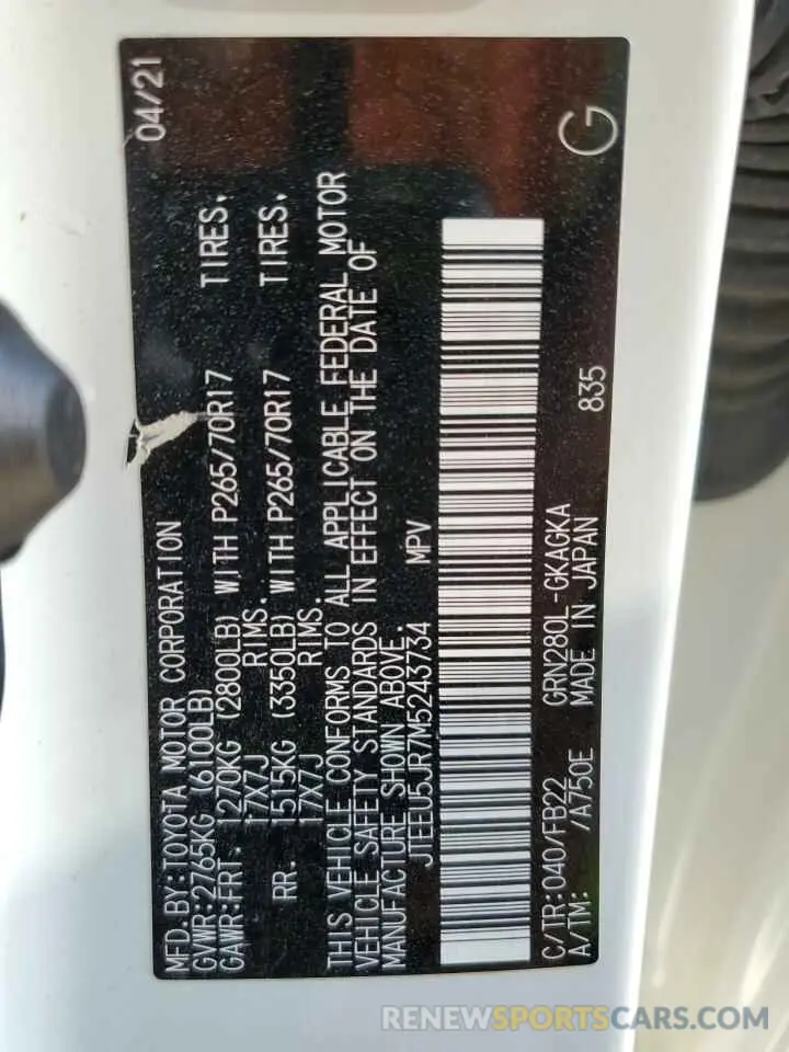 14 Photograph of a damaged car JTEEU5JR7M5243734 TOYOTA 4RUNNER 2021