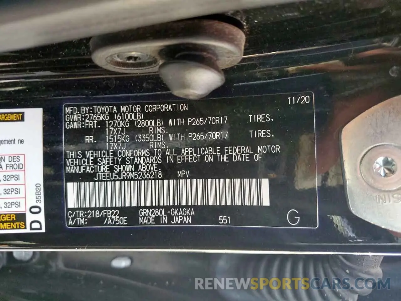 14 Photograph of a damaged car JTEEU5JR9M5236218 TOYOTA 4RUNNER 2021