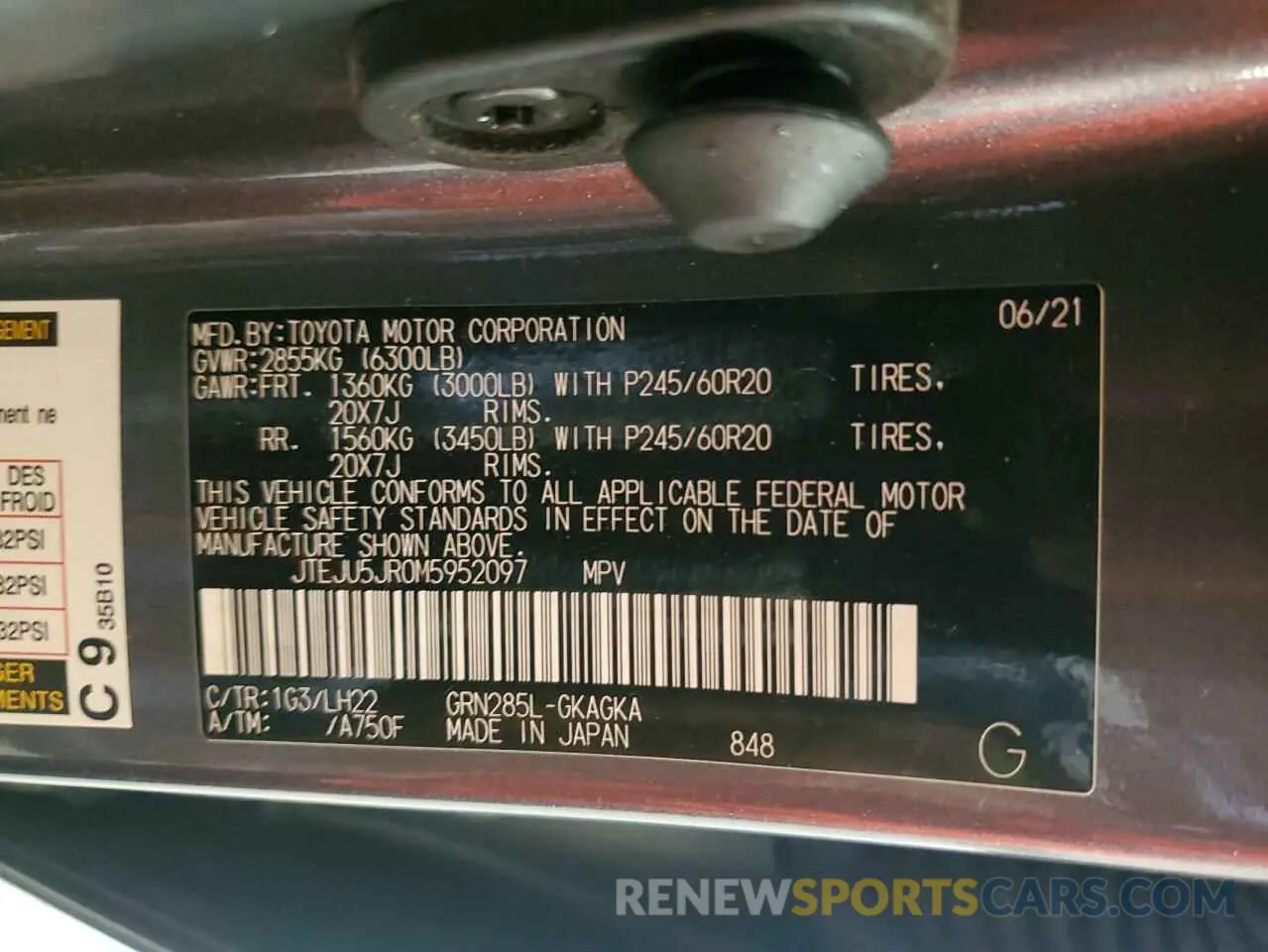 13 Photograph of a damaged car JTEJU5JR0M5952097 TOYOTA 4RUNNER 2021