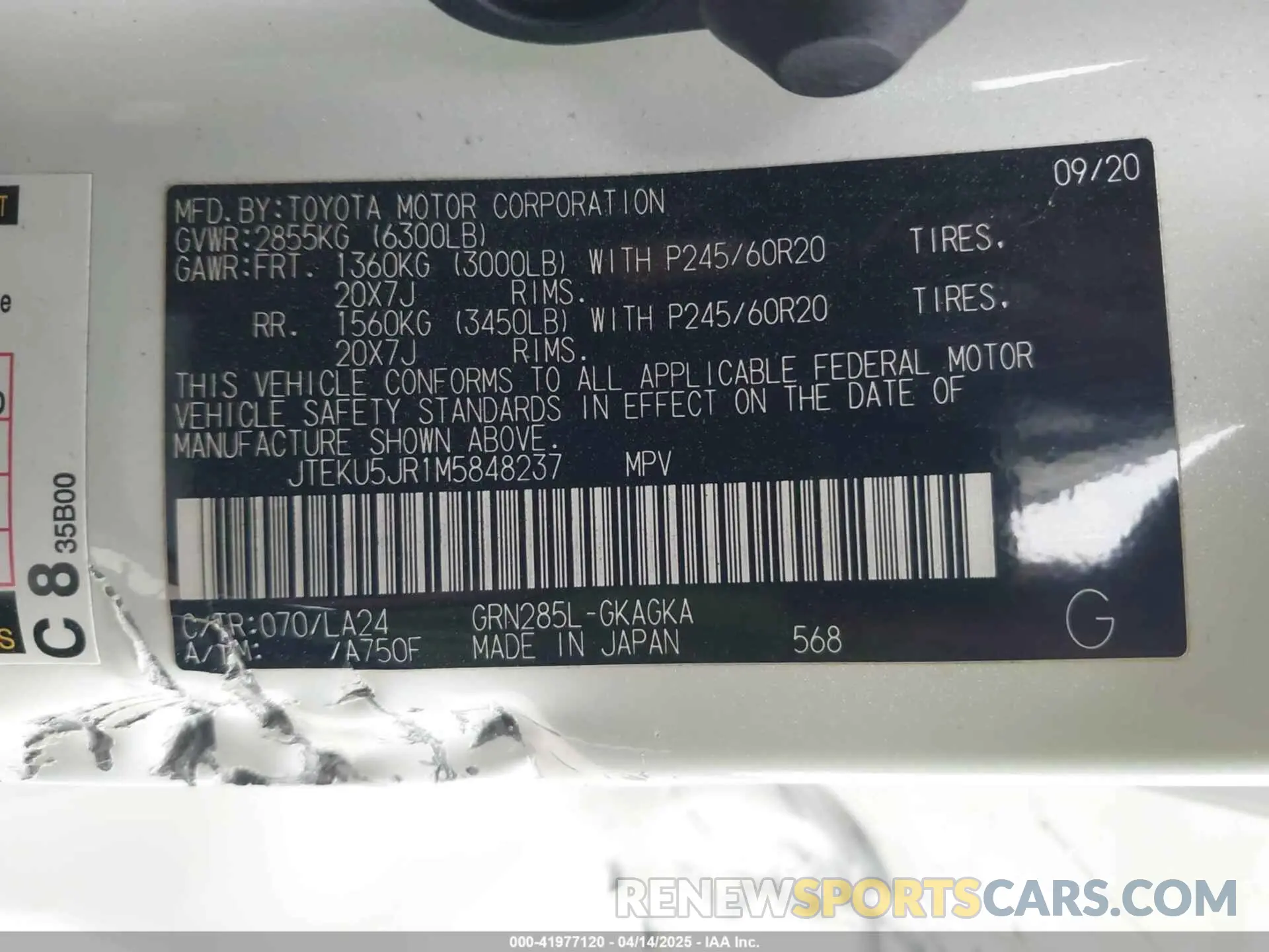 9 Photograph of a damaged car JTEKU5JR1M5848237 TOYOTA 4RUNNER 2021
