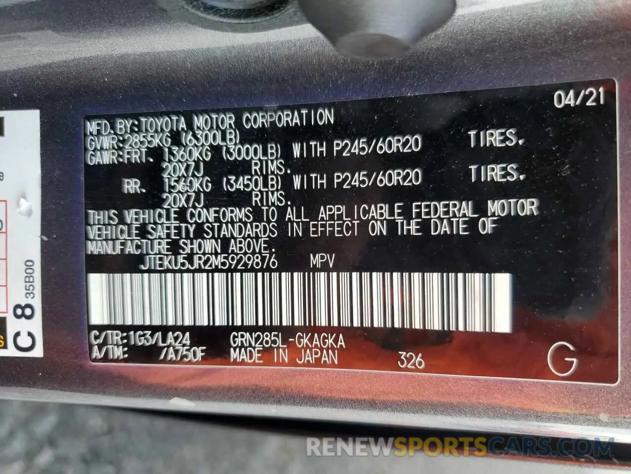 13 Photograph of a damaged car JTEKU5JR2M5929876 TOYOTA 4RUNNER 2021