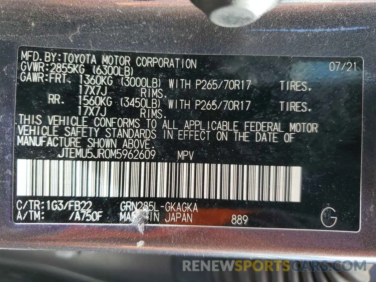 14 Photograph of a damaged car JTEMU5JR0M5962609 TOYOTA 4RUNNER 2021