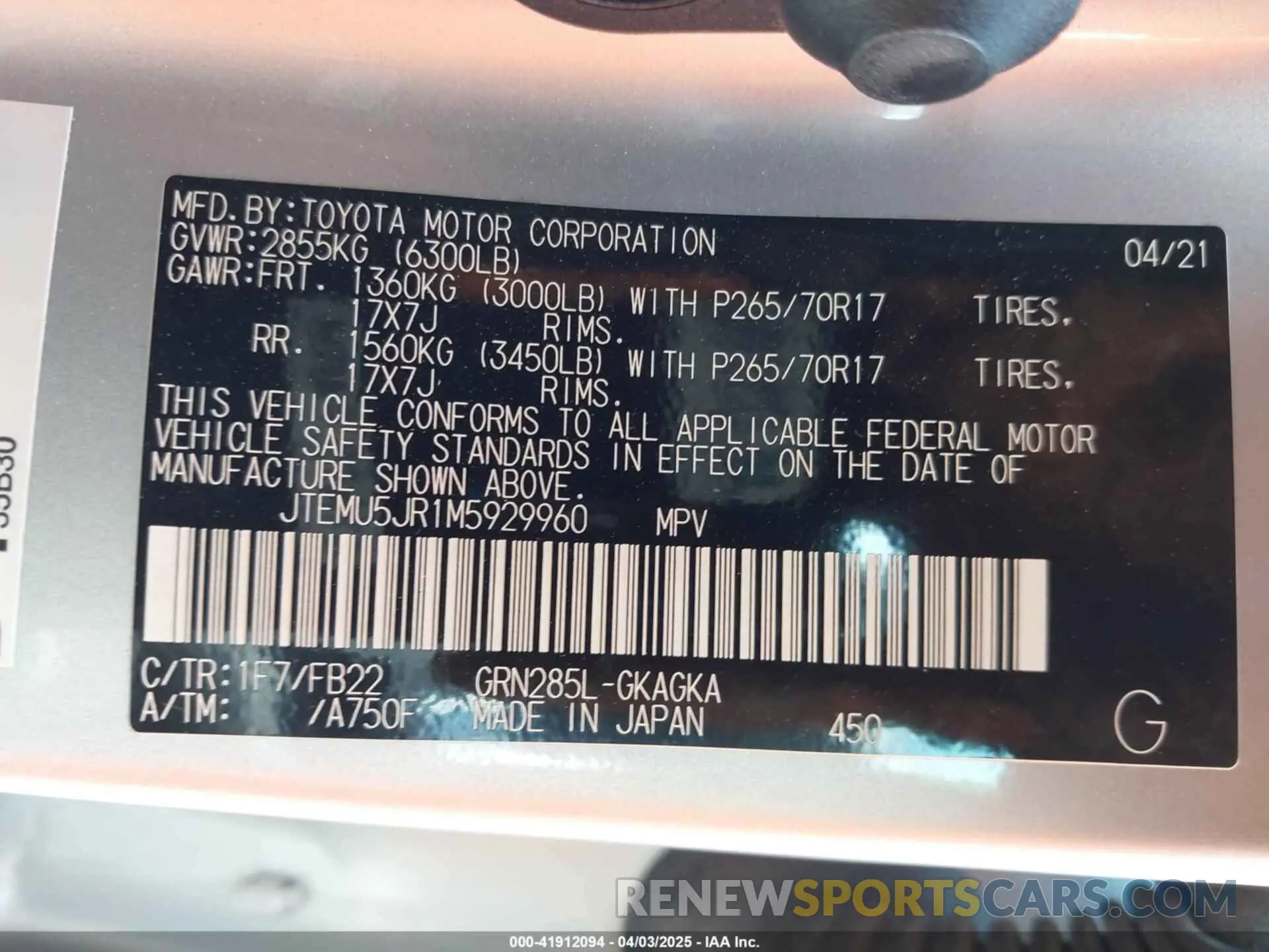 9 Photograph of a damaged car JTEMU5JR1M5929960 TOYOTA 4RUNNER 2021