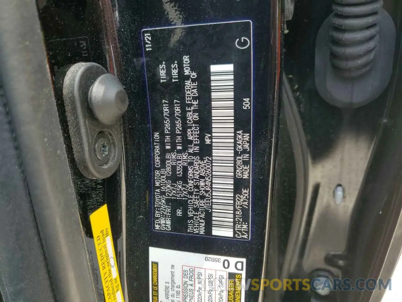 13 Photograph of a damaged car JTEEU5JR4N5260072 TOYOTA 4RUNNER 2022