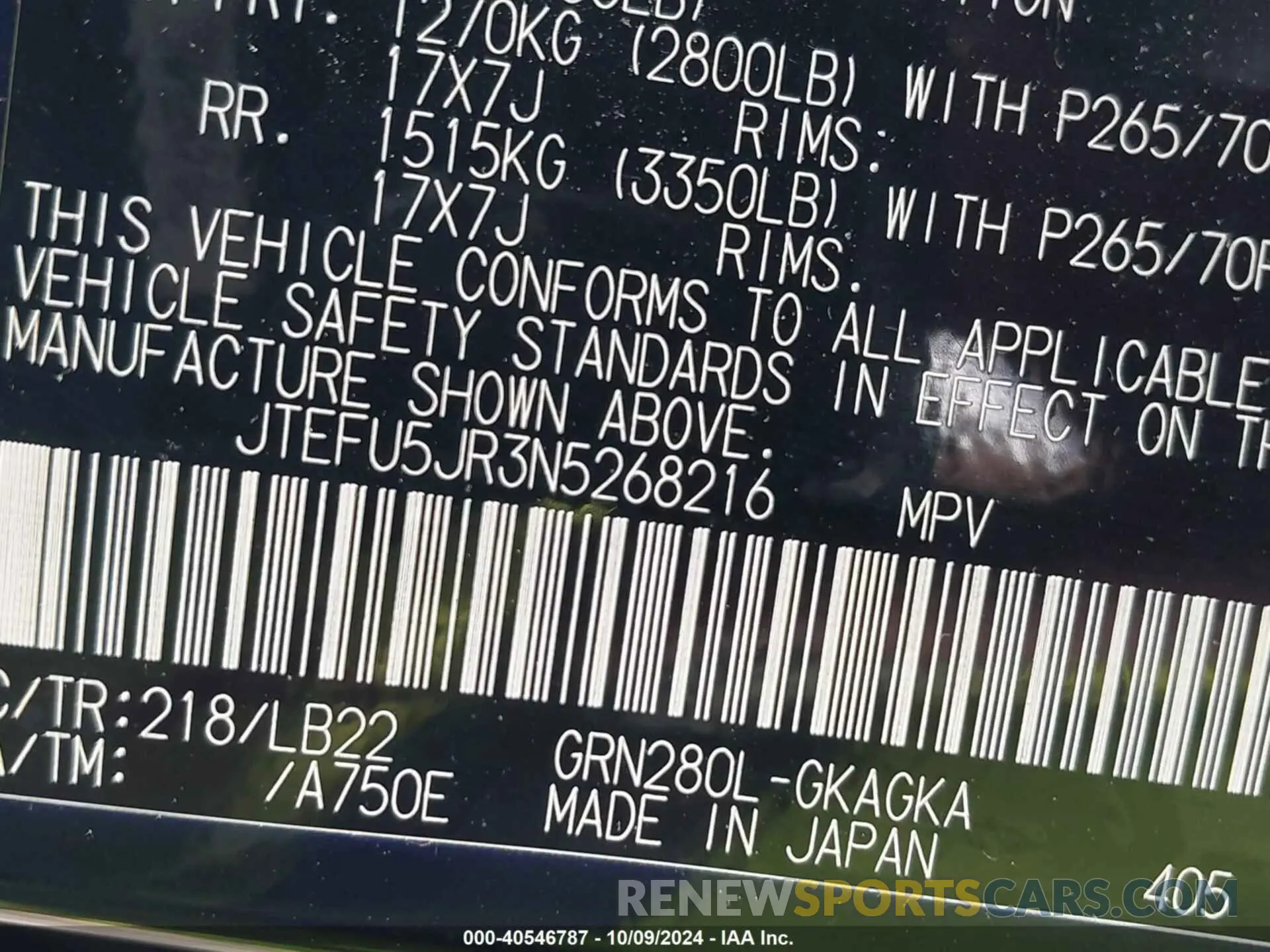 9 Photograph of a damaged car JTEFU5JR3N5268216 TOYOTA 4RUNNER 2022