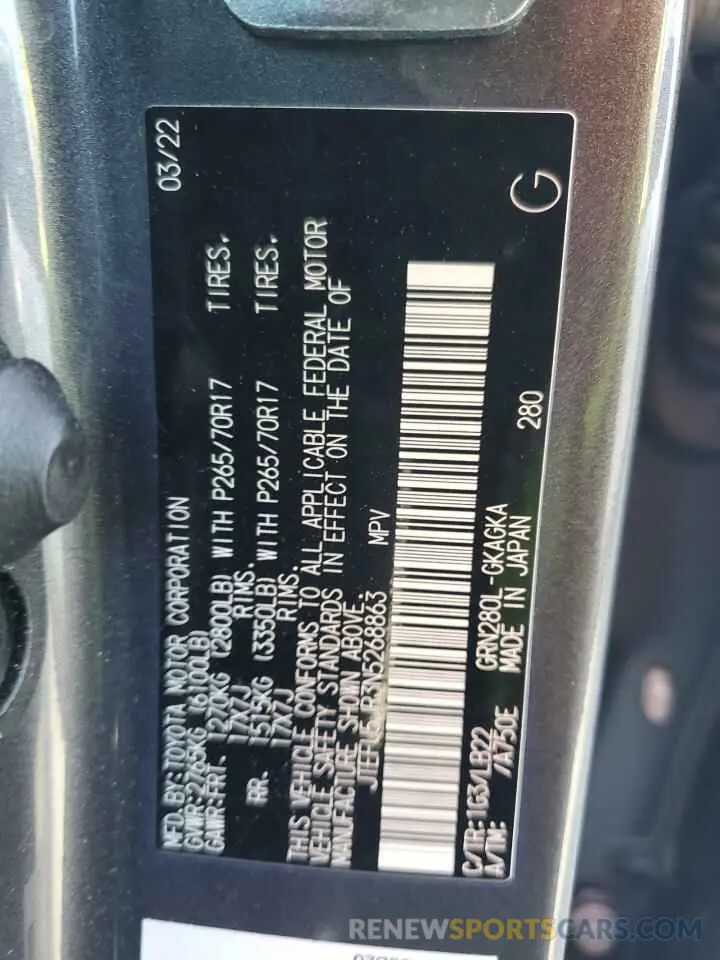 13 Photograph of a damaged car JTEFU5JR3N5268863 TOYOTA 4RUNNER 2022