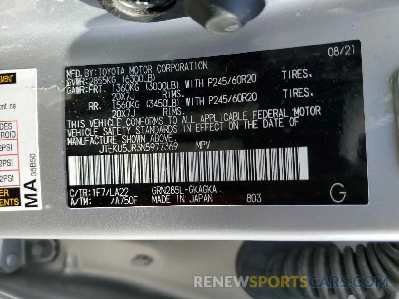 13 Photograph of a damaged car JTEKU5JR3N5977369 TOYOTA 4RUNNER 2022