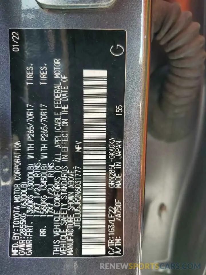 13 Photograph of a damaged car JTELU5JR2N6031777 TOYOTA 4RUNNER 2022