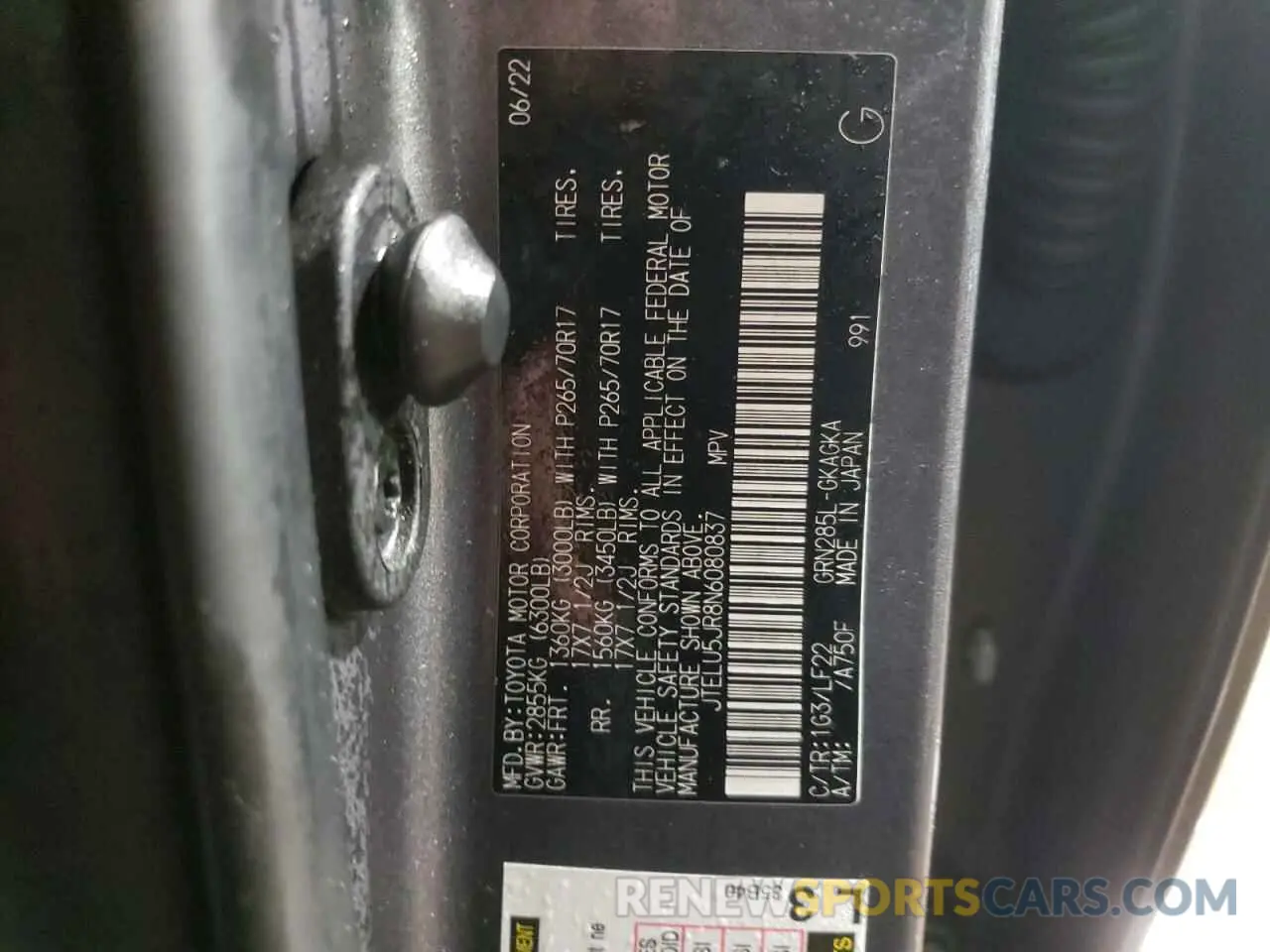 12 Photograph of a damaged car JTELU5JR8N6080837 TOYOTA 4RUNNER 2022