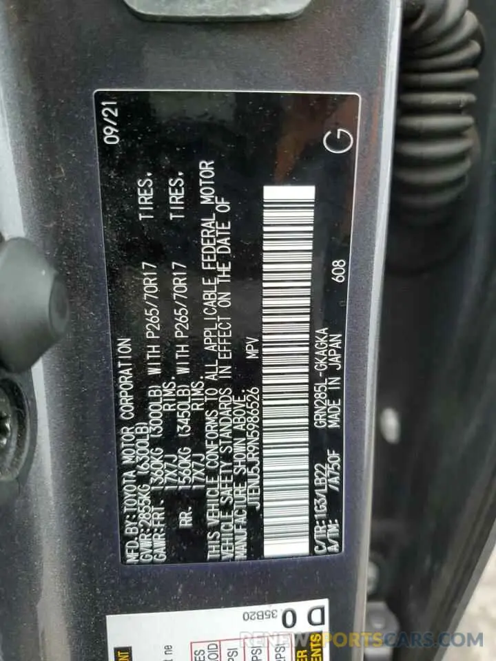 13 Photograph of a damaged car JTENU5JR9N5986526 TOYOTA 4RUNNER 2022
