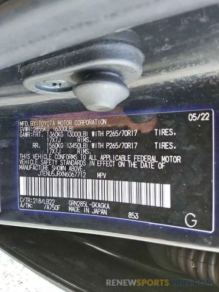 13 Photograph of a damaged car JTENU5JRXN6067712 TOYOTA 4RUNNER 2022