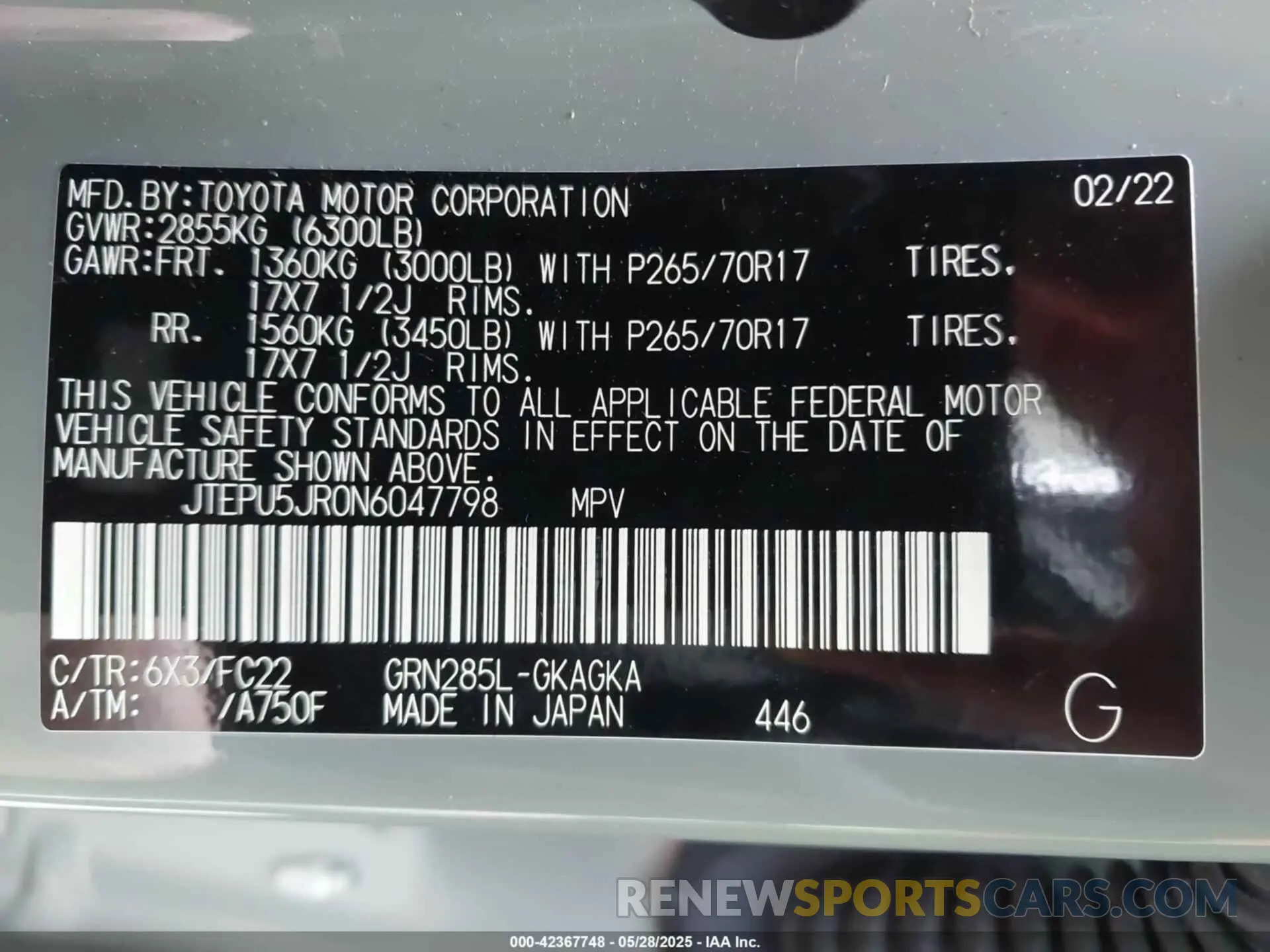 9 Photograph of a damaged car JTEPU5JR0N6047798 TOYOTA 4RUNNER 2022