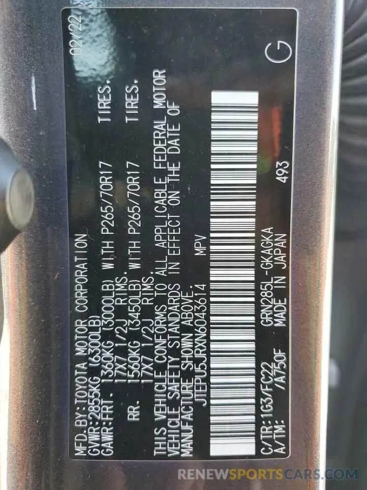 12 Photograph of a damaged car JTEPU5JRXN6043614 TOYOTA 4RUNNER 2022